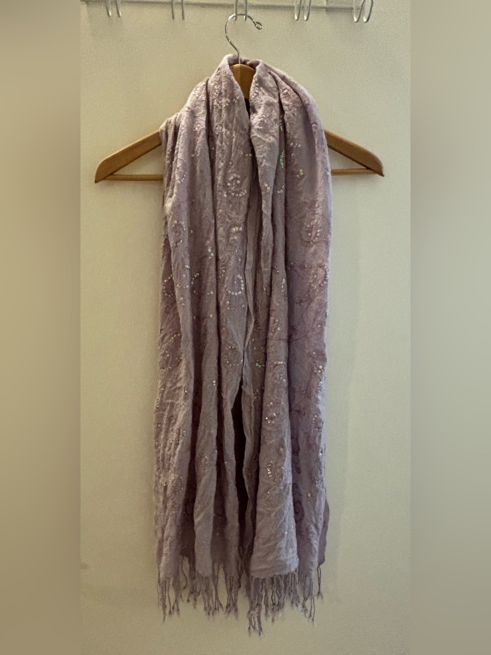 Vintage Lavender Embroidered Sequin Scarf Shawl Wrap 68”
